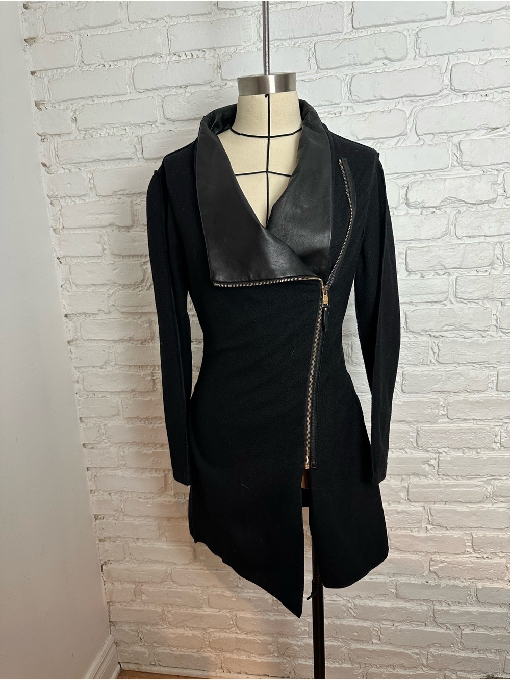 Etcetera Black Asymmetrical Dress with Faux Leather Collar